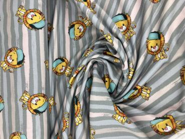 Preview: 1,65 m French Terry angeraut kleiner Löwe auf Hellrosa/Hellgrau gestreift